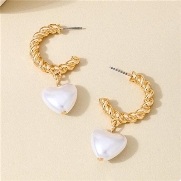 18K Gold-Plated C-Hoop Heart Earrings - Picture 5 of 6